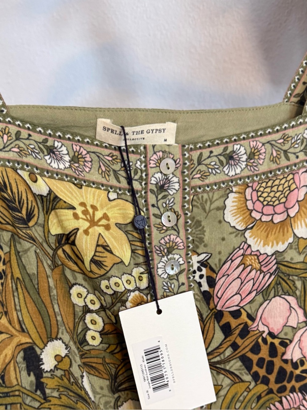 Spell Jungle Midi Sundress Size Medium Khaki - Picture 3 of 15